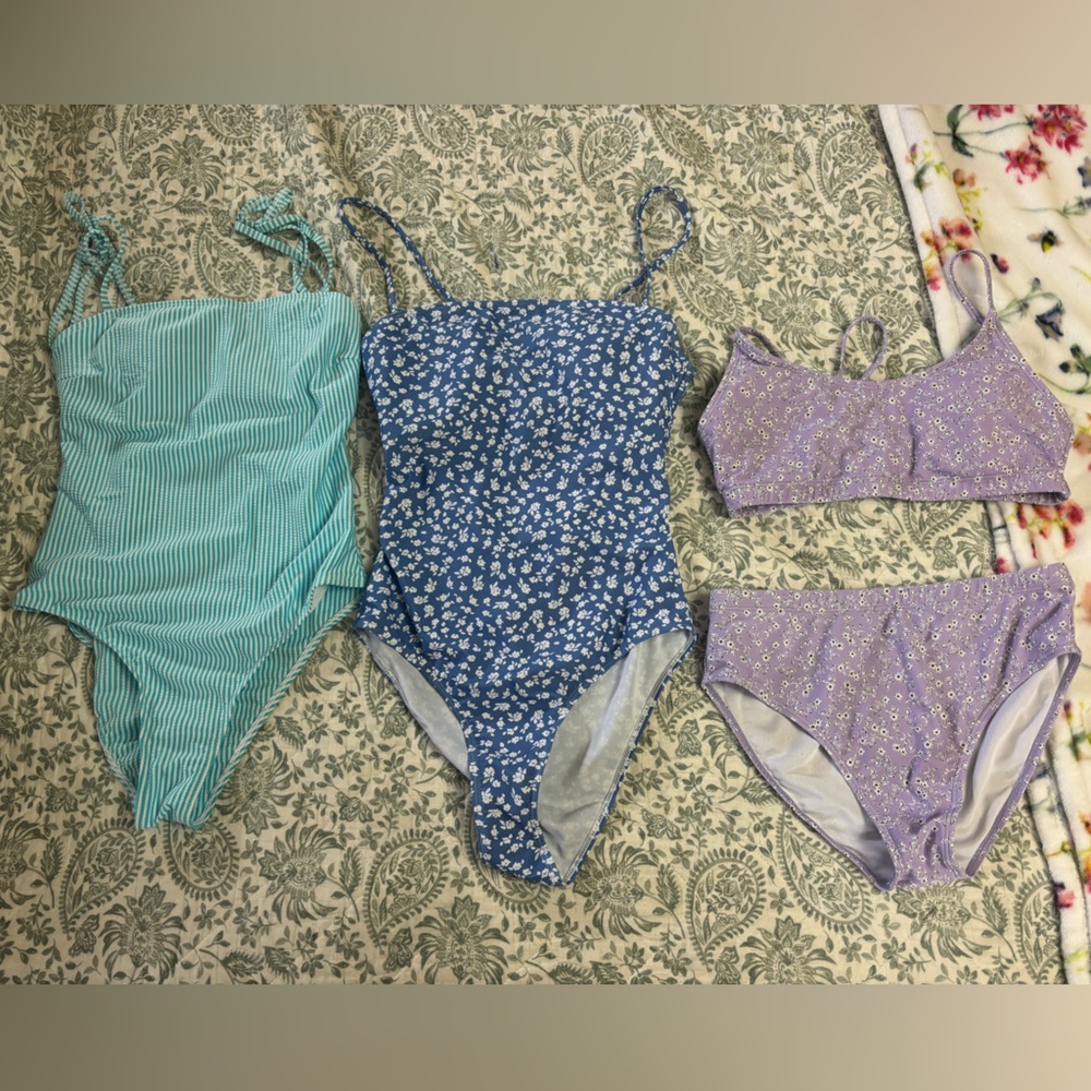 Floral Blue One-Piece Swimsuit with Tie Sides